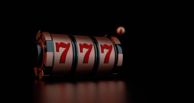 Şanslı 777 kumar makinesi, iskambil kartları, kumarhane ruleti, kumarhane fişleri ve zarlar. Vegas kumarhane oyunu. Kumarda iyi şanslar. 3d oluşturma.