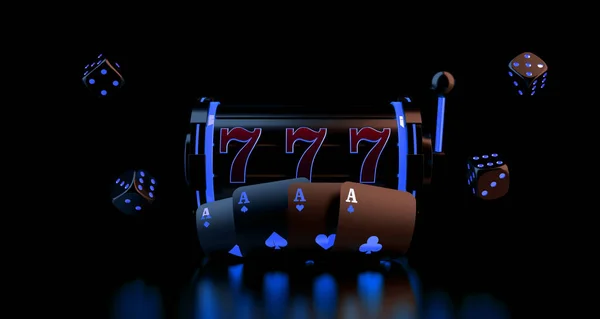 Glückliche Sieben 777 Spielautomaten Spielkarten Und Würfel Vegas Casino Spiel — Stockfoto