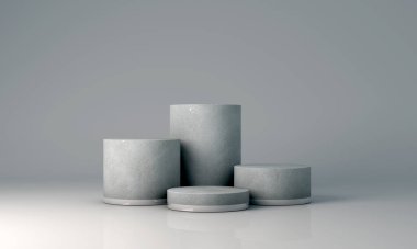 Podyum, kaide veya platform, kozmetik ürünlerin sunumu için arka plan. Üç boyutlu podyum. Ad.3D için podyum geometrisinin elementlerle birleştirilmesi. Ürün sunumu boş podyum.