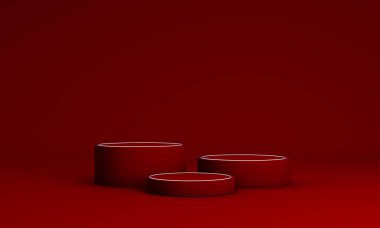 Podyum, kaide veya platform, kozmetik ürünlerin sunumu için arka plan. Üç boyutlu podyum. Ad.3D için podyum geometrisinin elementlerle birleştirilmesi. Ürün sunumu boş podyum.