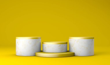 Podyum, kaide veya platform, kozmetik ürünlerin sunumu için arka plan. Üç boyutlu podyum. Ad.3D için podyum geometrisinin elementlerle birleştirilmesi. Ürün sunumu boş podyum.