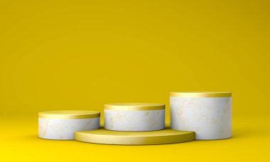 Podyum, kaide veya platform, kozmetik ürünlerin sunumu için arka plan. Üç boyutlu podyum. Ad.3D için podyum geometrisinin elementlerle birleştirilmesi. Ürün sunumu boş podyum.