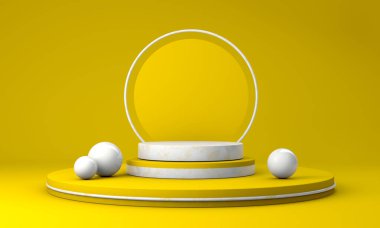 Podyum, kaide veya platform, kozmetik ürünlerin sunumu için arka plan. Üç boyutlu podyum. Ad.3D için podyum geometrisinin elementlerle birleştirilmesi. Ürün sunumu boş podyum.
