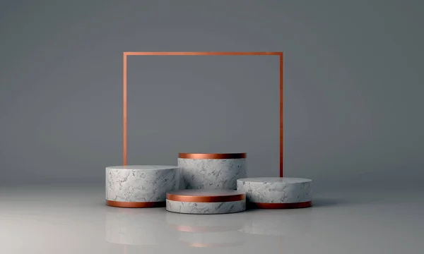Podyum, kaide veya platform, kozmetik ürünlerin sunumu için arka plan. Üç boyutlu podyum. Ad.3D için podyum geometrisinin elementlerle birleştirilmesi. Ürün sunumu boş podyum.