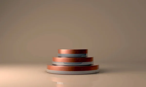 Podyum, kaide veya platform, kozmetik ürünlerin sunumu için arka plan. Üç boyutlu podyum. Ad.3D için podyum geometrisinin elementlerle birleştirilmesi. Ürün sunumu boş podyum.