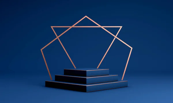 Podyum, kaide veya platform, kozmetik ürünlerin sunumu için arka plan. Üç boyutlu podyum. Ad.3D için podyum geometrisinin elementlerle birleştirilmesi. Ürün sunumu boş podyum.