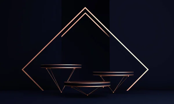 Podyum, kaide veya platform, kozmetik ürünlerin sunumu için arka plan. Üç boyutlu podyum. Ad.3D için podyum geometrisinin elementlerle birleştirilmesi. Ürün sunumu boş podyum.