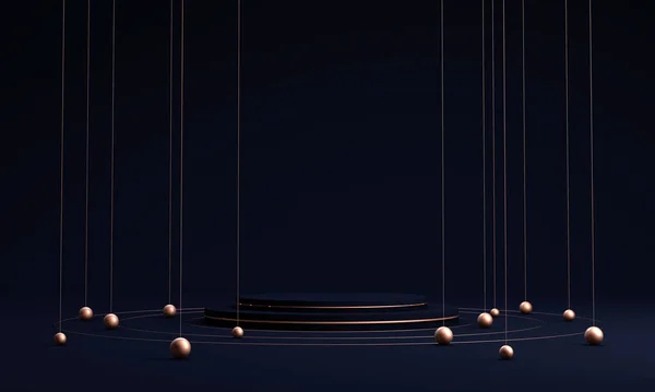 Podyum, kaide veya platform, kozmetik ürünlerin sunumu için arka plan. Üç boyutlu podyum. Ad.3D için podyum geometrisinin elementlerle birleştirilmesi. Ürün sunumu boş podyum.