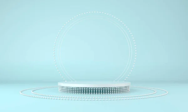 Podyum, kaide veya platform, kozmetik ürünlerin sunumu için arka plan. Üç boyutlu podyum. Ad.3D için podyum geometrisinin elementlerle birleştirilmesi. Ürün sunumu boş podyum.