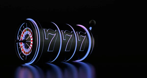 Kumar konsepti. Kumarhane ruleti olan şanslı 777 slot makinesi. 3d oluşturma.