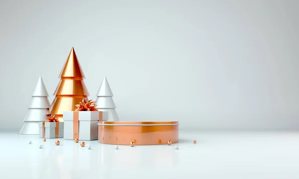 Frohes Neues Jahr Oder Weihnachten Hintergrund Mit Podium Und Weihnachtsdekoration — Stockfoto