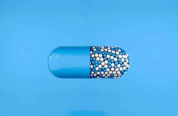 Tablette Sur Fond Comprimé Bleu Avec Granulés Remède Contre Virus — Photo