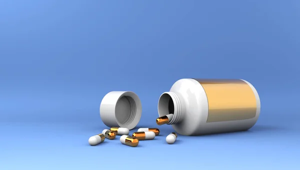 Pot Pilules Sur Fond Bleu Antibiotiques Contre Les Virus Vitamines — Photo