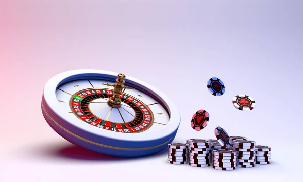 Casino roulette on a white background. Casino chip and dice on a white background. Casino background. 3d rendering.