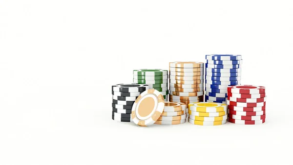 彩色扑克片在白色背景上被隔离 游戏的概念 卡西诺3D渲染 — 图库照片