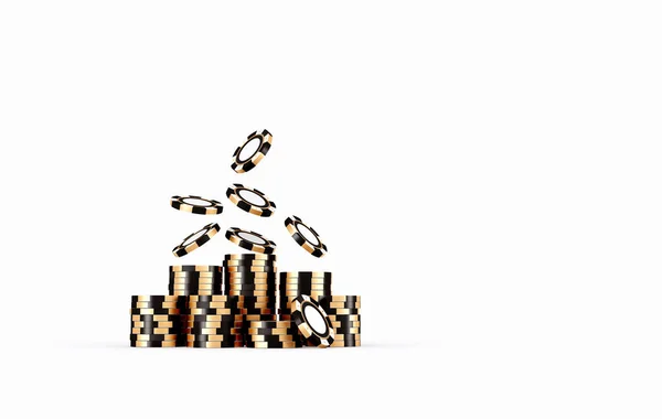 Казино Чіпси Чорні Золоті Фішки Білому Тлі Падіння Фішок Казино — стокове фото