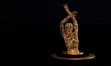 Siyah arka planda donmuş bir poz veren manken. Donmuş dans pozu. 3d oluşturma.