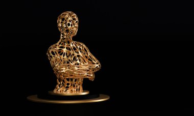 Siyah arka planda donmuş bir poz veren manken. Donmuş dans pozu. 3d oluşturma.