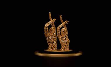 Siyah arka planda donmuş bir poz veren manken. Donmuş dans pozu. 3d oluşturma.