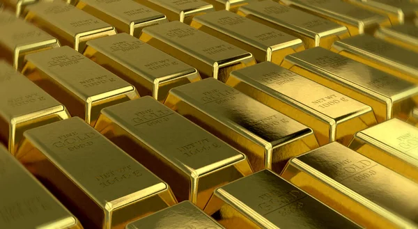 Gold ingot close up. Gold bars, the weight of a gold bar is 1000 grams. Wealth and reserve concept. Business and finance success concept. 3d rendering.