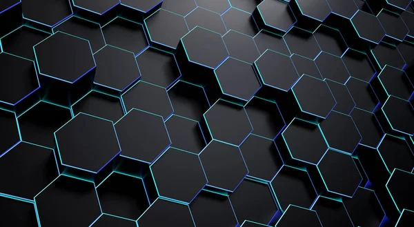 Abstract luxury background with black hexagons.Background with hexagons at different levels. Futuristic abstract background. 3d rendering.