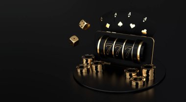 Fortune 777 kumar makinesi, iskambil kartları, kumarhane ruleti, fişler ve barbut. Vegas kumarhane oyunu. Kumarda iyi şans olasılığı. İnternetteki kumarhane. 3d oluşturma.