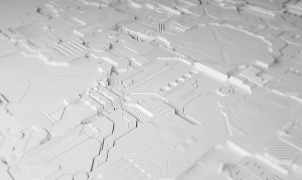 Representación Macro Una Placa Circuito Impreso Electrónico Futurista Con Microchips — Foto de Stock