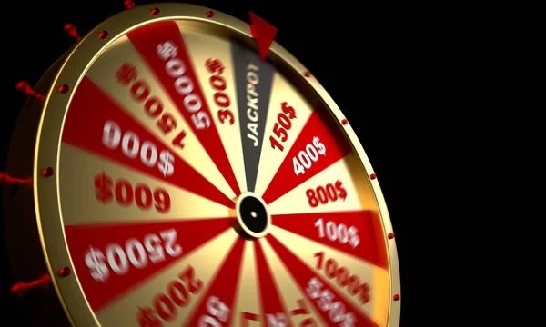 Wheel of fortune on black background for gambling and lottery winning concept. Wheel of fortune to play and win the jackpot. 3D rendering.