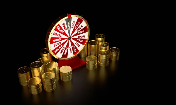 Wheel Fortune Svart Bakgrund För Spel Och Lotteri Vinnande Koncept — Stockfoto