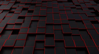 Siyah mozaik arka plan. Rastgele küplerin arka planı. Mimari soyutlama. İç konsept. İş ya da şirket dekorasyonu. 3d oluşturma.