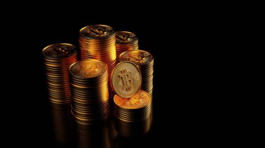 Bitcoin altın sikke ve altın. Dijital para birimi. Kripto para birimi konsepti. Para ve finans sembolü. Kripto çizimi. 3B görüntüleme.