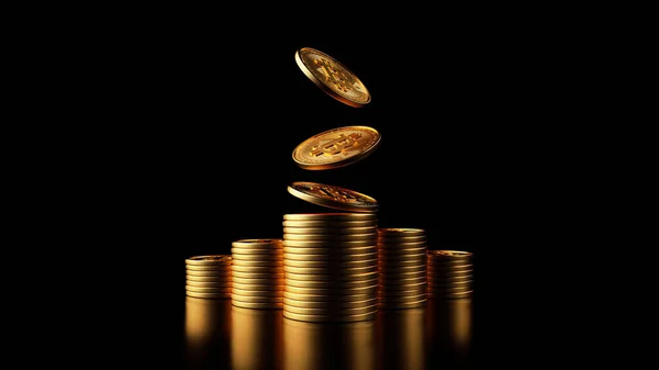 Bitcoin Gyllene Mynt Med Guld Digital Valuta Kryptovaluta Koncept Pengar — Stockfoto