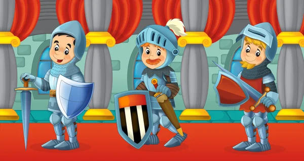 Cartoon scene with knights in the castle chamber — Stock Photo, Image