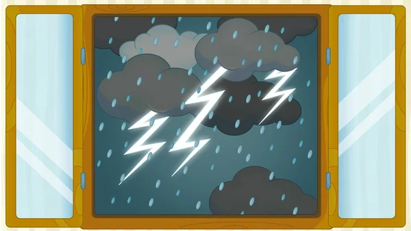 Cartoon scen med Väder i fönstret - stormiga - thunders — Stockfoto