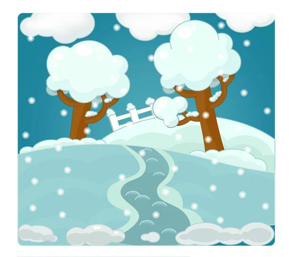 Cena de desenhos animados com tempo - inverno - nevado — Fotografia de Stock