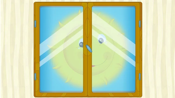 Мультфильм сцена с погодой в окне - солнечно — стоковое фото