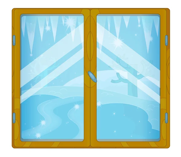 Kreskówka sceny z pogodą w okno - zima - lód — Zdjęcie stockowe