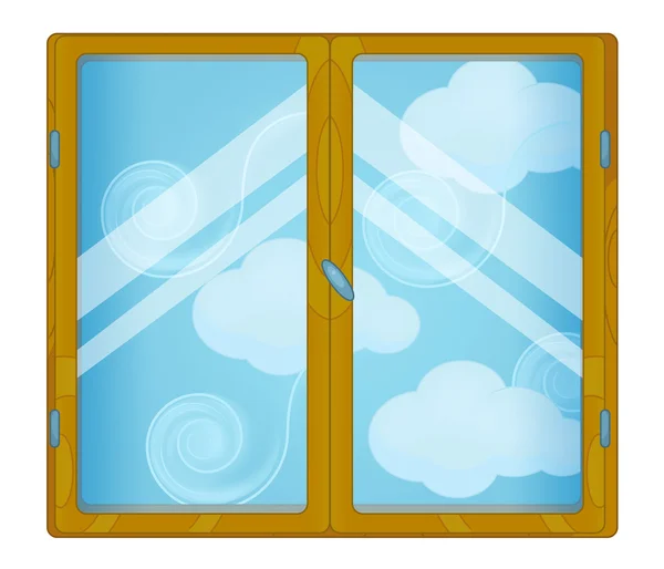 Escena de dibujos animados con tiempo en la ventana - ventoso - nublado - aislado — Foto de Stock
