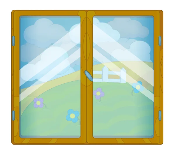 Cartoon scen med Väder i fönstret - solig äng - isolerade — Stockfoto