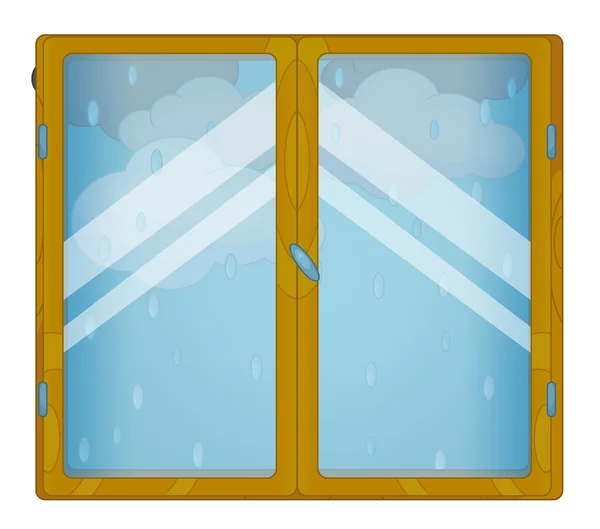 卡通场景窗口-多雨 — — 孤立的天气 — 图库照片