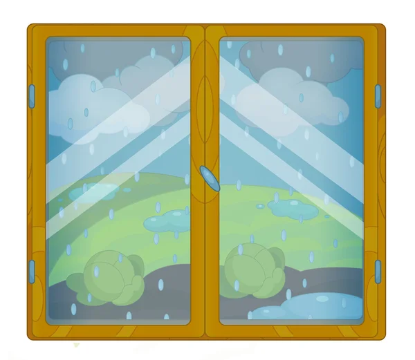 Kreslené scény s počasím v okně - deštivé - bouřlivé - izolovaný — Stock fotografie