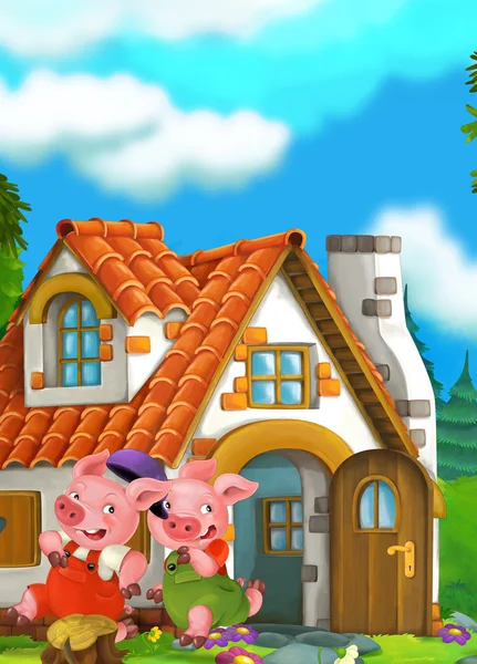 Cartoon-Märchenszene mit Schweinen - Illustration für Kinder — Stockfoto