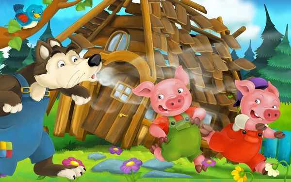 Casa sendo demolida - lobo e porcos — Fotografia de Stock