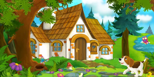 Мультфильм фон старого дома в лесу — стоковое фото