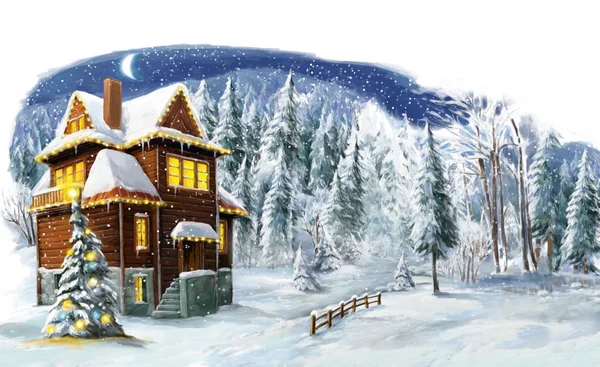 Jul vinter lycklig scen - illustration för barn — Stockfoto