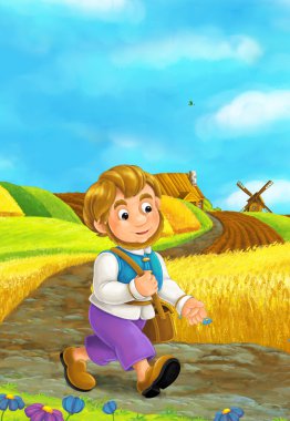 Güzel renkli çizgi film karakteri - genç adam - izole