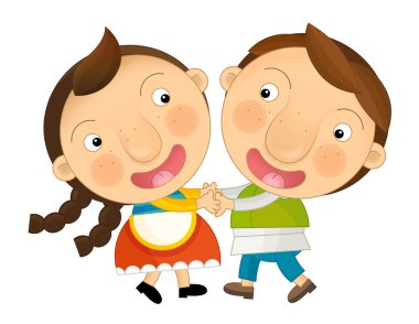 Karikatür mutlu çifti eğleniyor - dans - izole