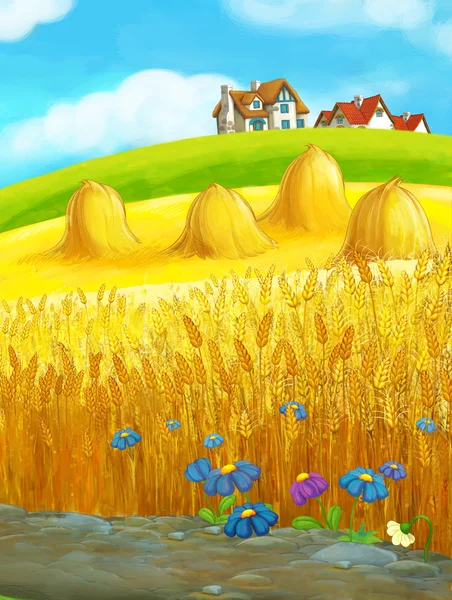 Krásně barevné farmě scény - venkov - vesnice — Stock fotografie