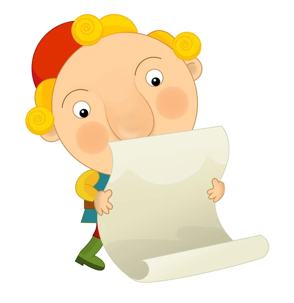 Персонаж мультфильма - молодой человек, читающий бумагу - изолирован — стоковое фото