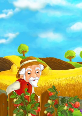 Adam tellere - domates Bahçe ayakta çizgi film sahne